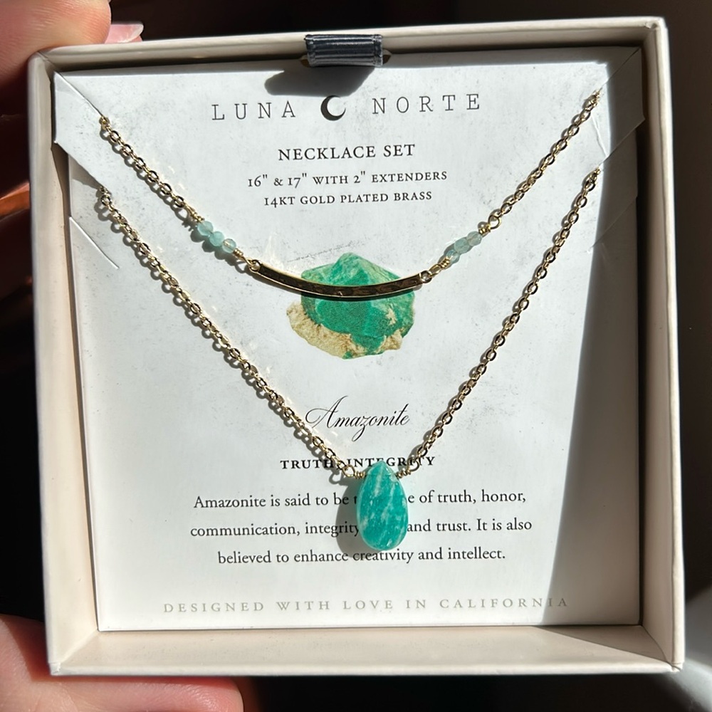 Luna Norte 🌙 Amazonite Necklace Set - 14kt Gold Plated Brass and Green Genstones